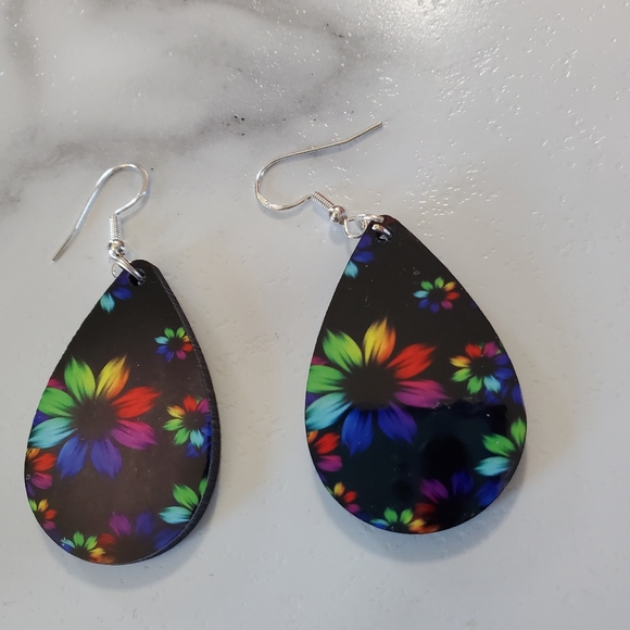 Rainbow Flowers Teardrop Earrings - Picture 3 of 6